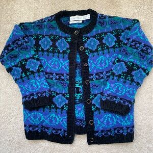 Vintage Blue and Green Knit Cardigan